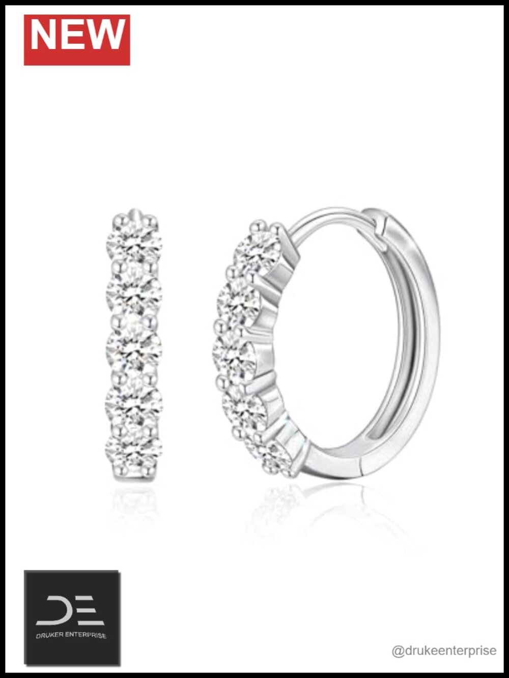 Moissanite Hoop Earrings for Women 18K White Gold Plated Sterling Silver Huggies